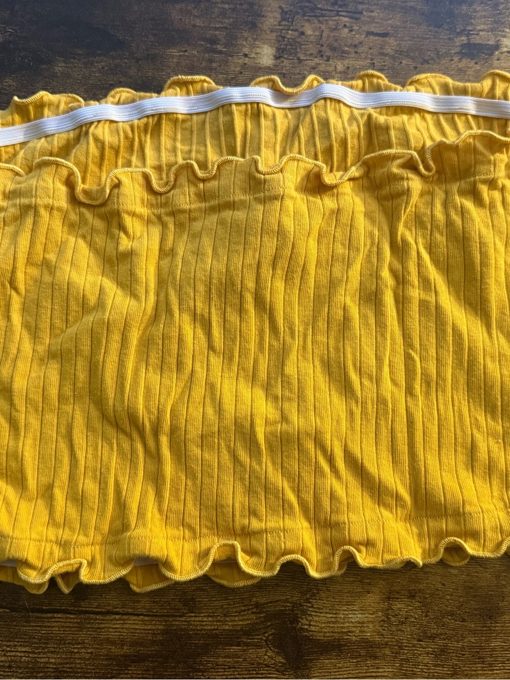 SHEIN Mustard Ribbed Tube Top with Ruffle Edge - Picture 2 of 5